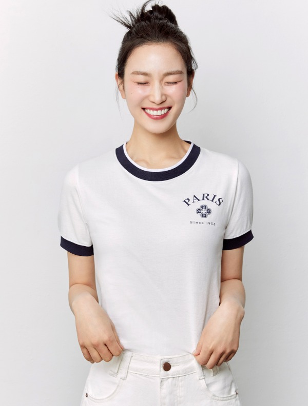 마리끌레르 컬러 블록 마리 로고 티셔츠(MOEBTS02MWH)