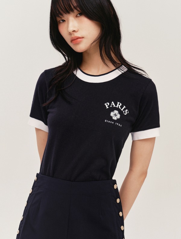 마리끌레르 컬러 블록 마리 로고 티셔츠(MOEBTS02MNY)