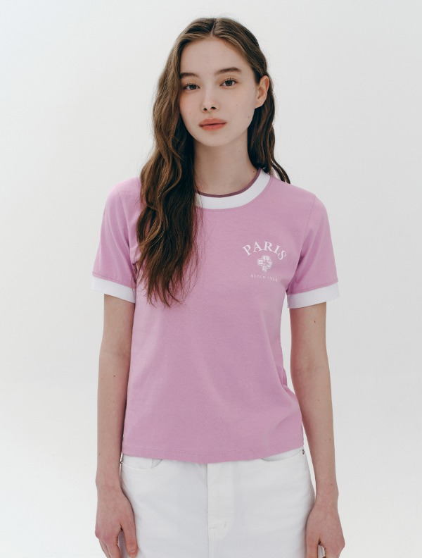 마리끌레르 컬러 블록 마리 로고 티셔츠(MOEBTS02MPK)